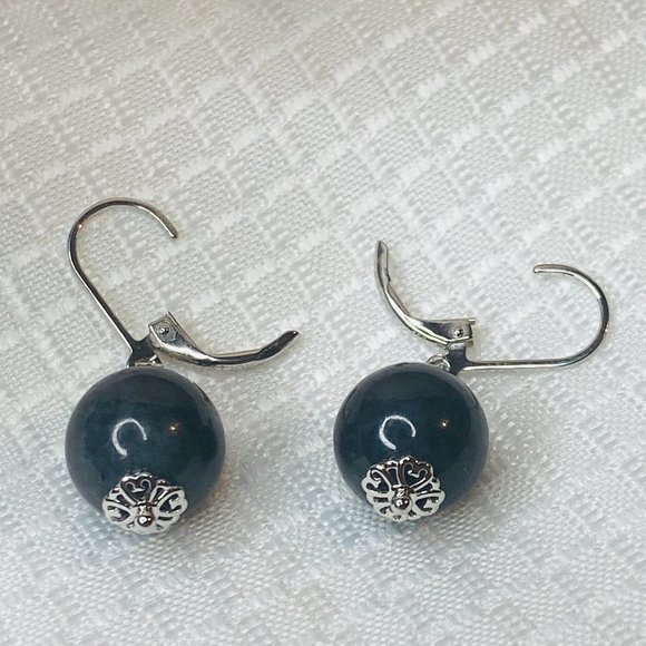 Sterling Silver Charcoal Drop Leverback Earrings - Picture 3 of 4